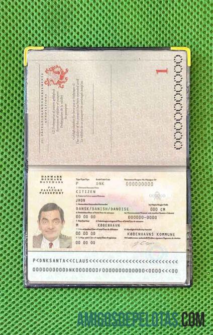 Visual de foto do passaporte da Dinamarca modelo